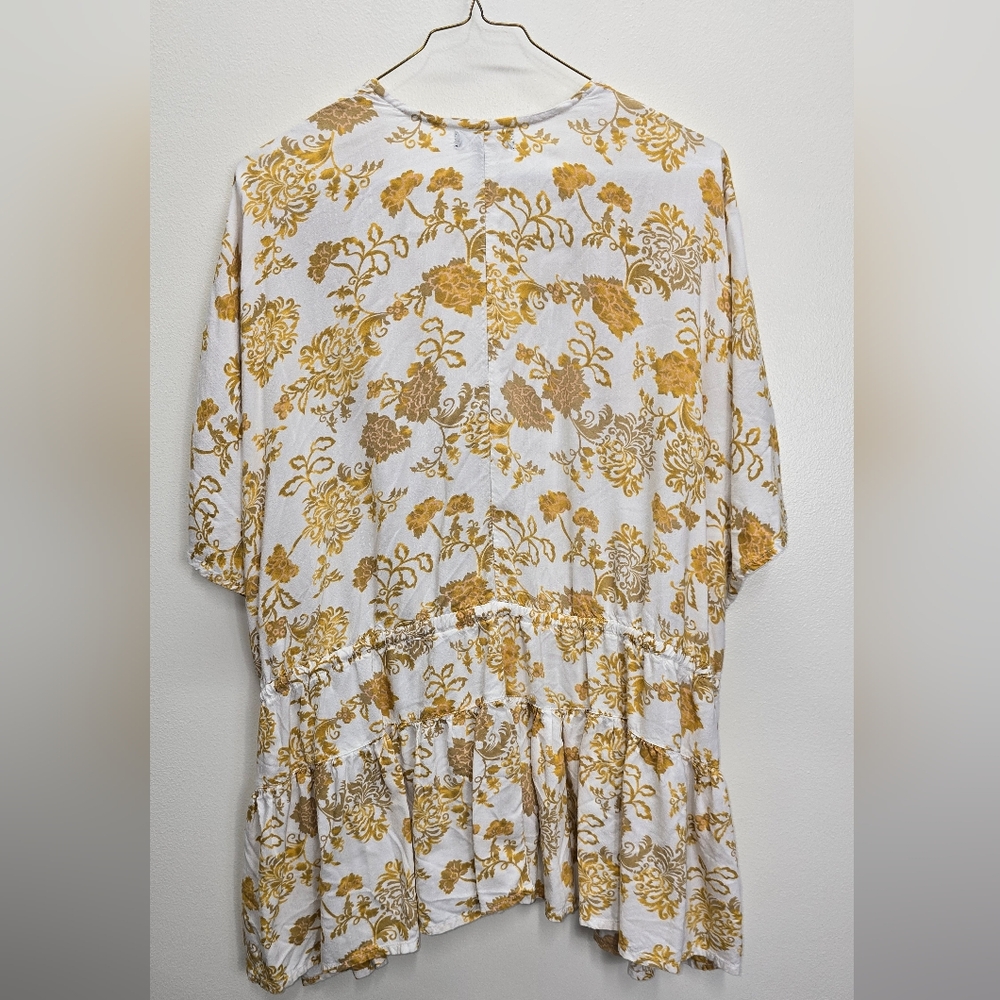 TORRID Ruffle Kimono Top Sz 00 12 14 Yellow Floral Boho Bohemian - Picture 8 of 9